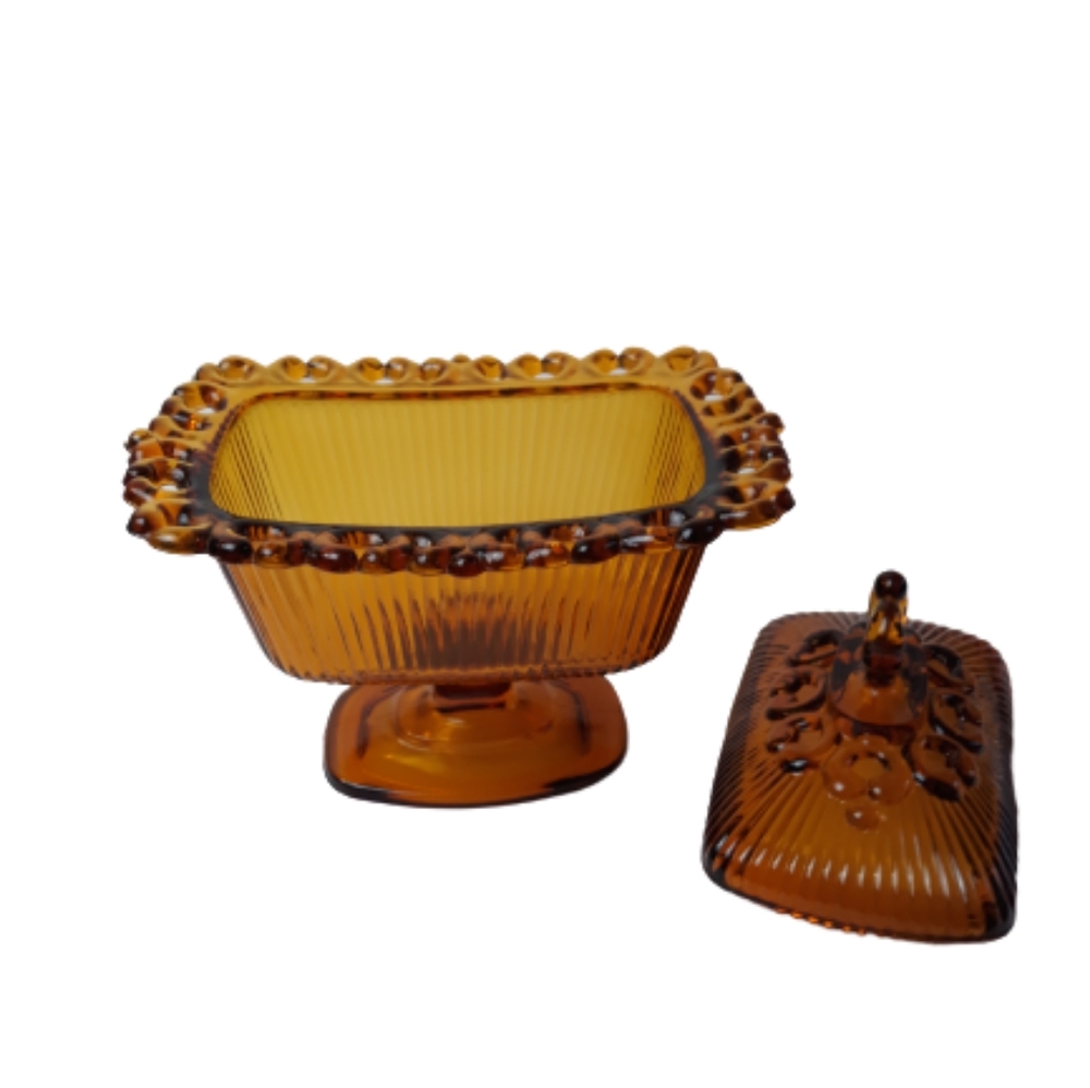 VTG Indiana glass wedding box candy dishlid amber - Picture 6 of 10